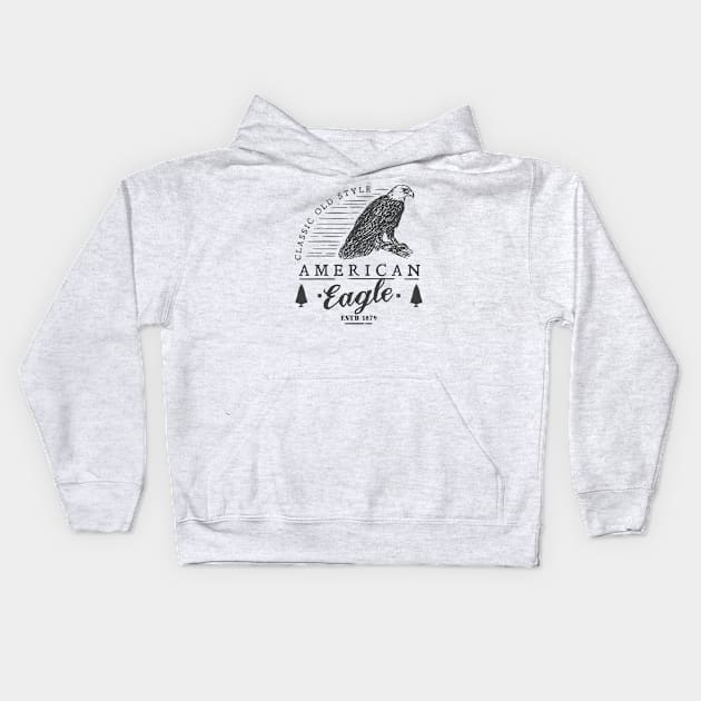 Retro Animal American Eagle Black Kids Hoodie by Rebus28